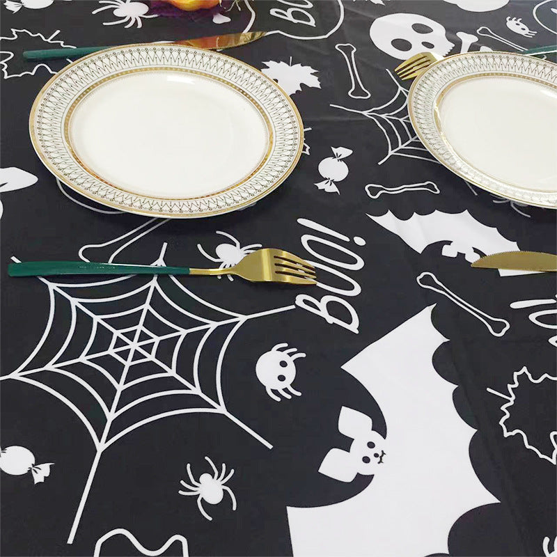 Bulk Spooky Halloween Black Spider Web Rectangular Tablecloth Spill-Proof Polyester Cover for Dining Banquets Parties and Camping Wholesale