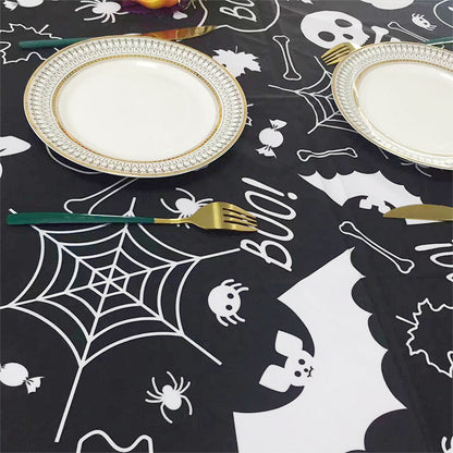 Bulk Spooky Halloween Black Spider Web Rectangular Tablecloth Spill-Proof Polyester Cover for Dining Banquets Parties and Camping Wholesale
