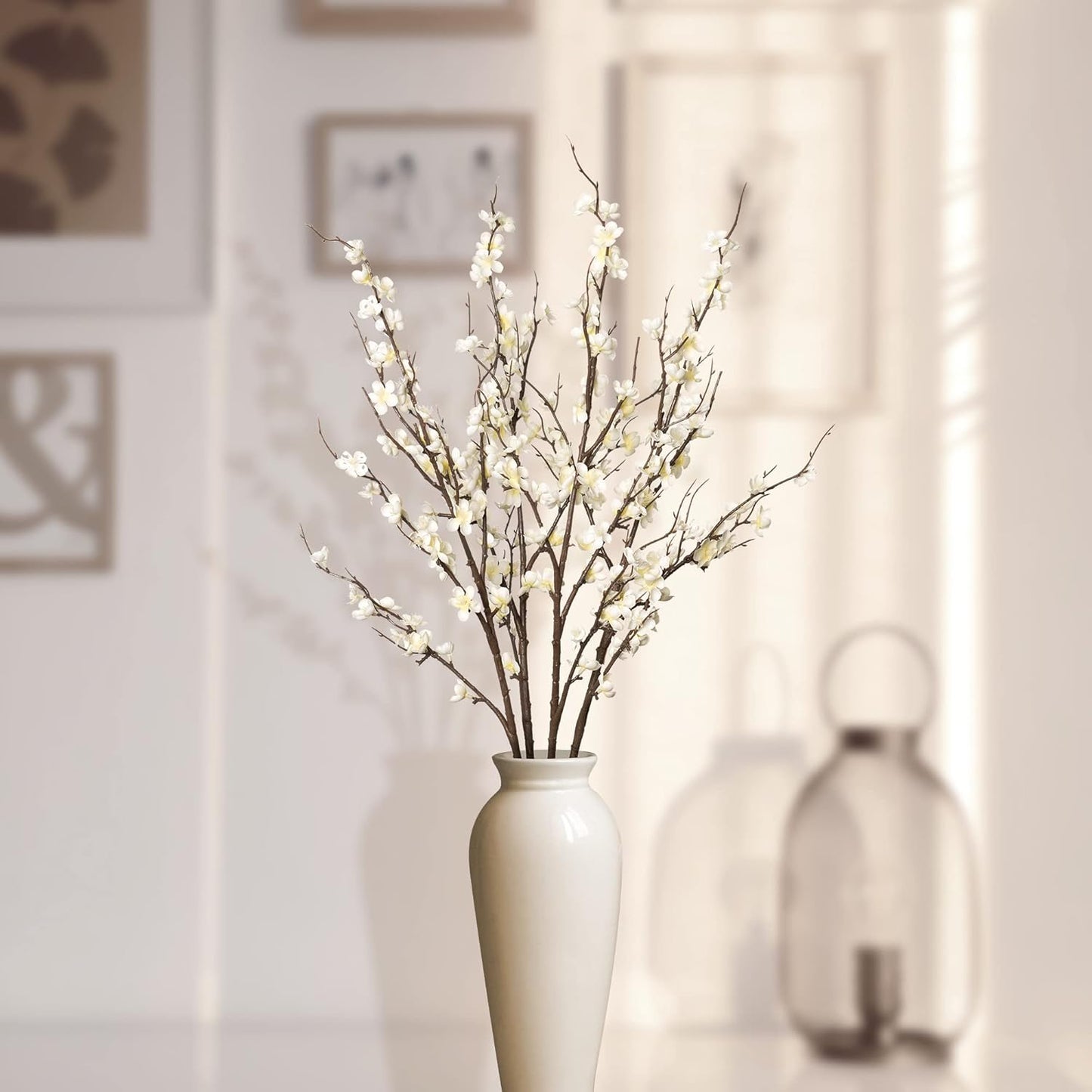 Wedding Floral Backdrop White Artificial Cherry Blossom Stems - 4 Pack 37" Long Branches for Venue Styling