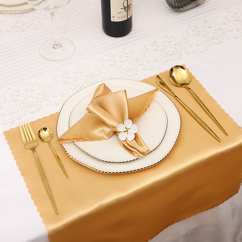 Bulk 2 pcs Satin Hollow Lace Napkins Restaurant Wedding Party Dinner Decoration Wholesale