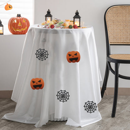 Bulk Spooky Halloween Tablecloth White with Ghosts Pumpkins and Spider Web Prints for Festive Parties Dinners and Home Decor Wholesale
