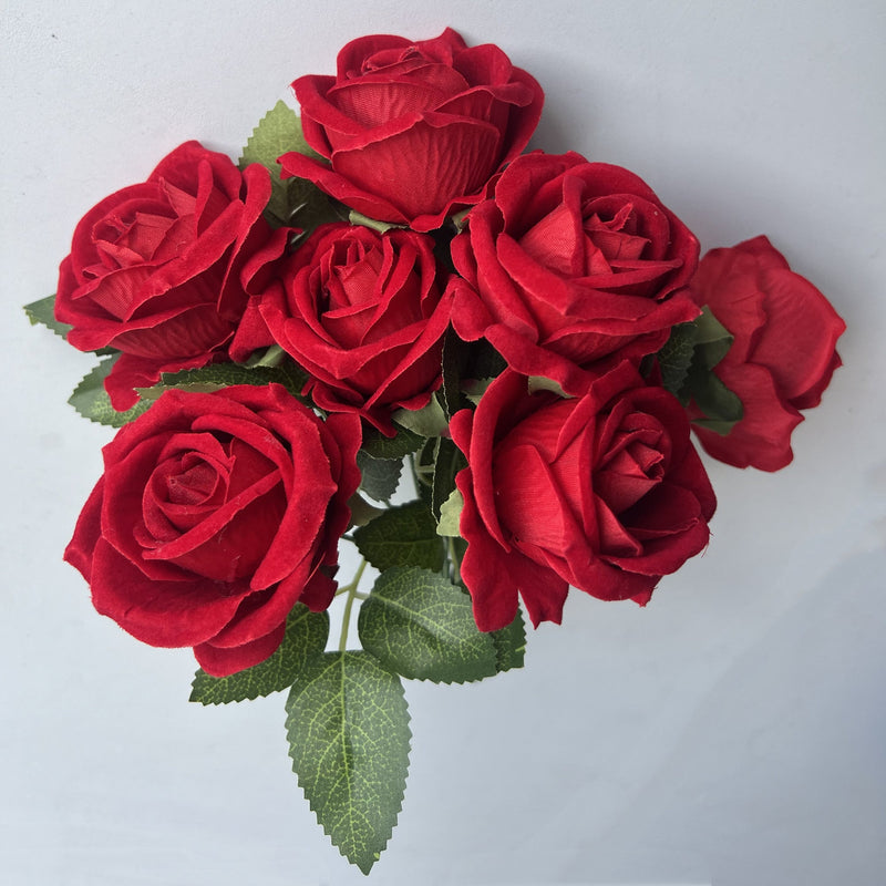 50 Pcs 11 Inch 7-Head Faux Velvet Rose Bush Stems Artificial Flowers