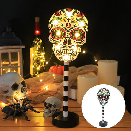 Bulk 2Pcs Halloween LED Pumpkin Ghost Skull Wooden Decorations – Spooky Light-Up Party Decor Wholesale