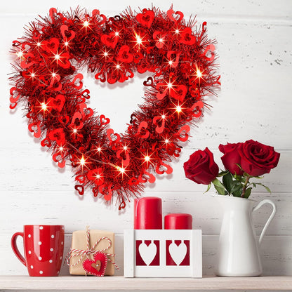 Bulk 12" Heart Shaped Valentine’s Day Wreath with LED Lights for Home Party Decor Wholesale