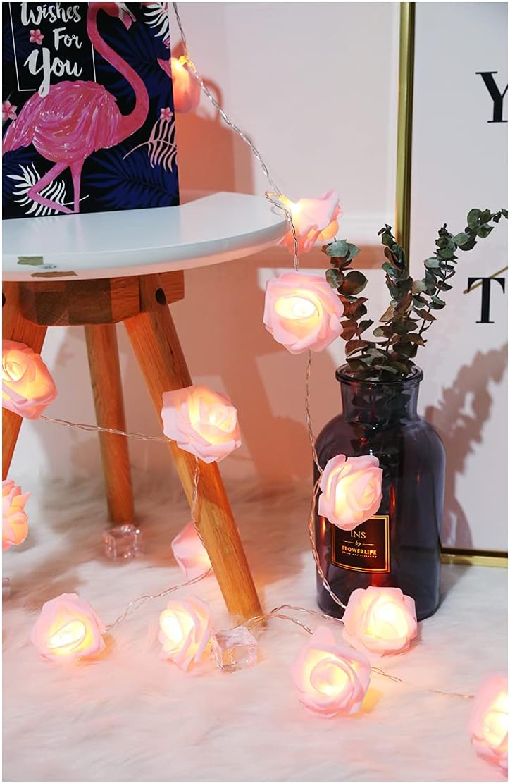 Bulk 10FT 20LED Pink Rose Flower String Lights Battery Operated 5cm Large Rose Flowers for Valentine's Day Wedding Home Party Festival Decor Wholesale