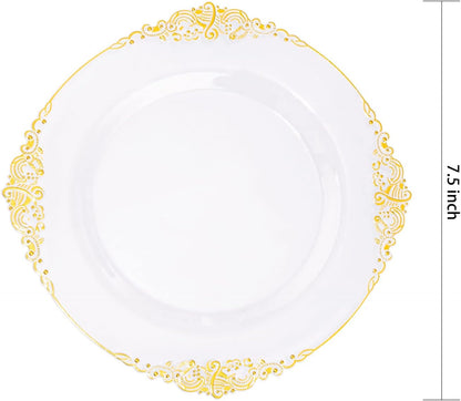 Bulk 2Pcs Gold Rim Clear Plastic Plates Elegant Disposable Dinnerware for Weddings Parties and Thanksgiving Celebrations Wholesale