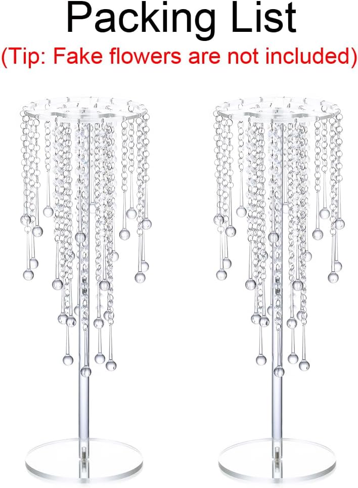 Bulk Set of 2 Elegant 23.6 Inch Acrylic Wedding Centerpiece Vases with Crystal Chandeliers Clear Flower Stands for Table Decorations at Weddings Parties and Home Events Wholesale