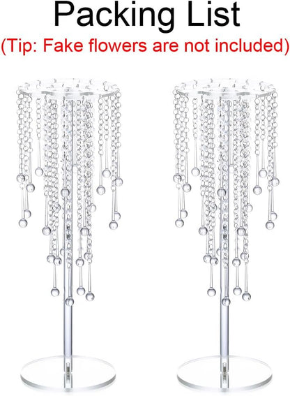 Bulk Set of 2 Elegant 23.6 Inch Acrylic Wedding Centerpiece Vases with Crystal Chandeliers Clear Flower Stands for Table Decorations at Weddings Parties and Home Events Wholesale