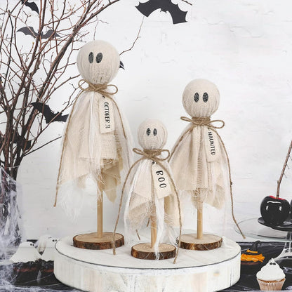 Bulk 3 Pcs Halloween Wooden Ghost Decorations Table Centerpieces for Shelves Fireplaces Spooky Halloween Decor Wholesale