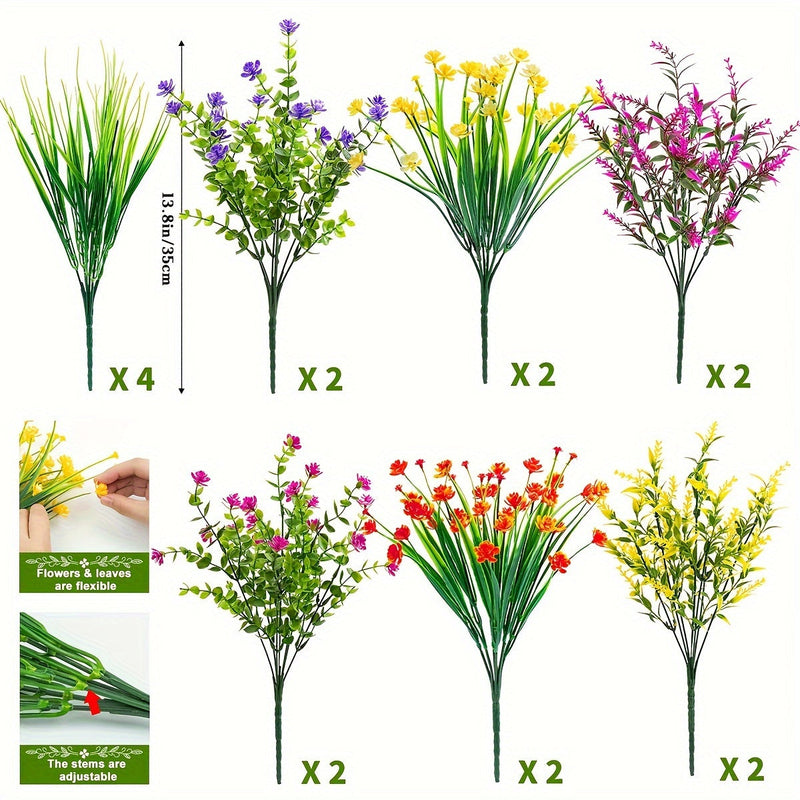 16 Bundles Artificial Outdoor Plastic Flowers UV Resistant Mixed Plants Bulk