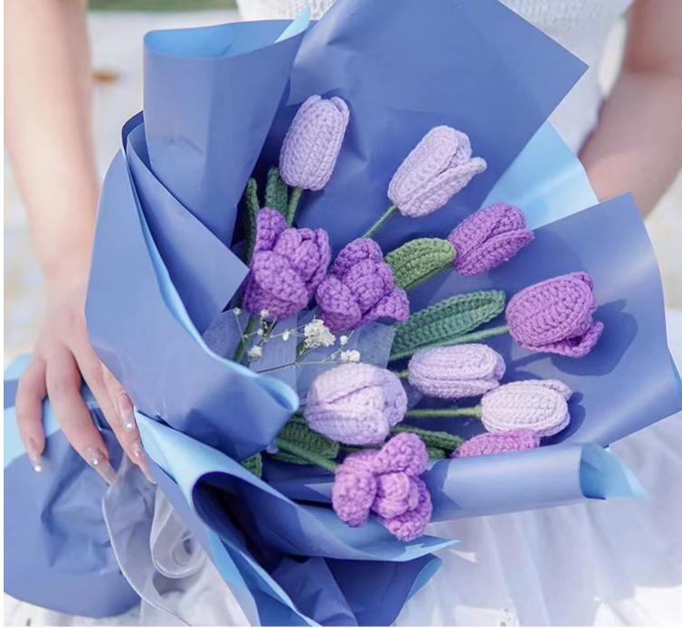 Handmade Artificial Knitted Tulip Bouquet, 10 Pcs Crochet Flowers for Wedding Decor