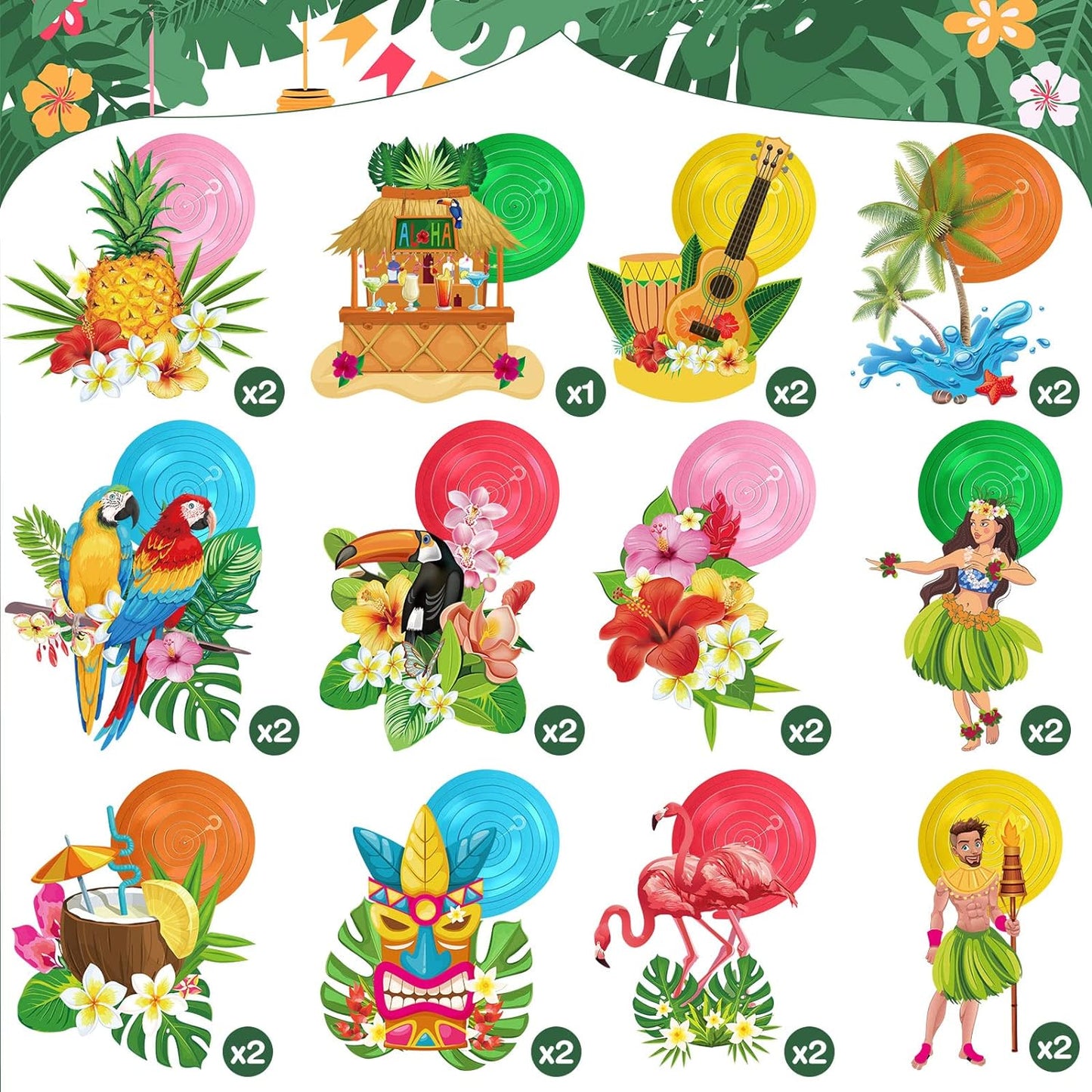 Bulk Hawaiian Birthday Party Backdrop Streamers Hanging Rotating Decorations Tropical Flowers Palm Trees Flamingos Unique Theme Decor Wholesale