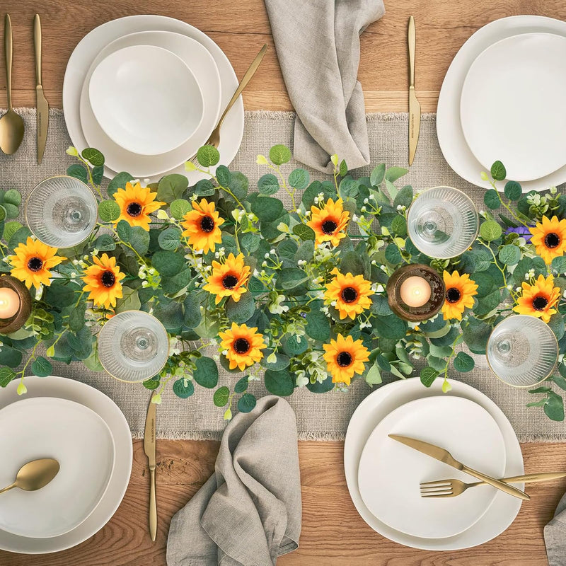 7.5ft Artificial Sunflower Garland 7 Stems Silk Flowers with Green Leaves Outdoor Indoor Decor