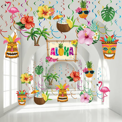 Bulk Hawaiian Birthday Party Backdrop Streamers Hanging Rotating Decorations Tropical Flowers Palm Trees Flamingos Unique Theme Decor Wholesale