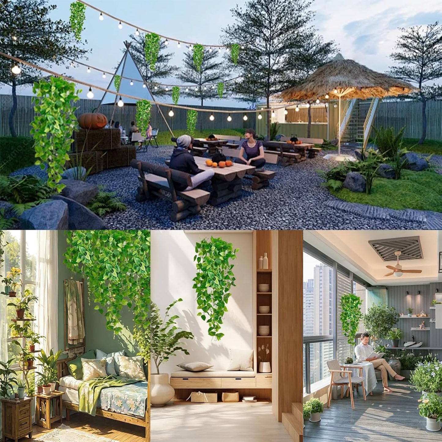 Premium 2 Pcs Artificial Ivy Hanging Vines UV Resistant Greenery Garlands Indoor Outdoor Farmhouse Decor Bookshelf Arrangements