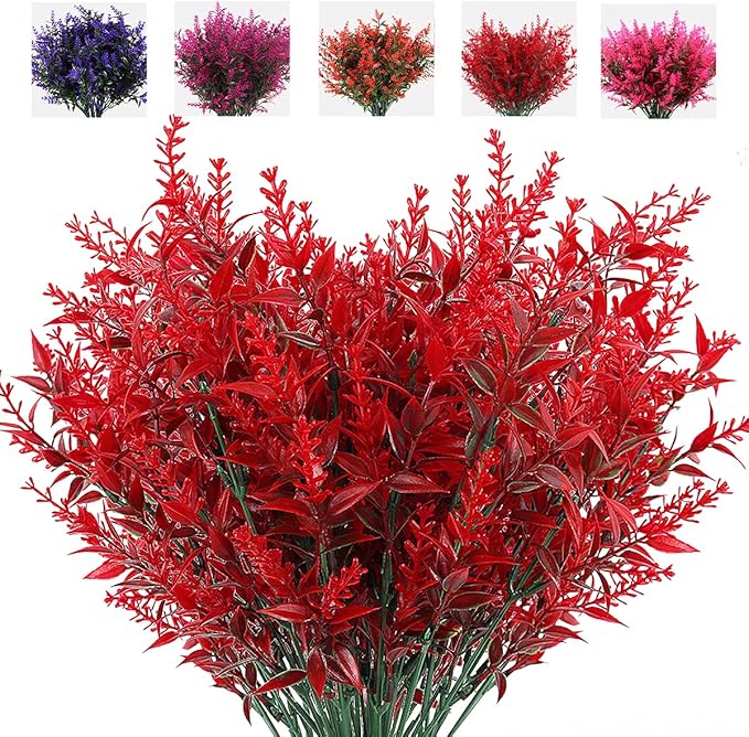 8 Bundles Artificial Lavender Stems, 12 Inch UV-Resistant Silk Flowers, Vibrant Purple, Flexible Fade-Resistant Shrubs for Outdoor & Wedding Decor