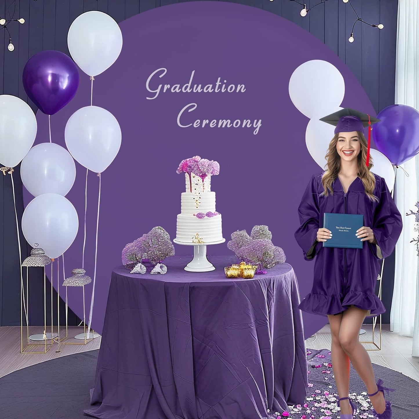 Bulk Adjustable White Round Backdrop Cover for 5 to 7.2ft Circle Arch Stand - Polyester Wedding, Birthday Party, Photography Decoration Wholesale