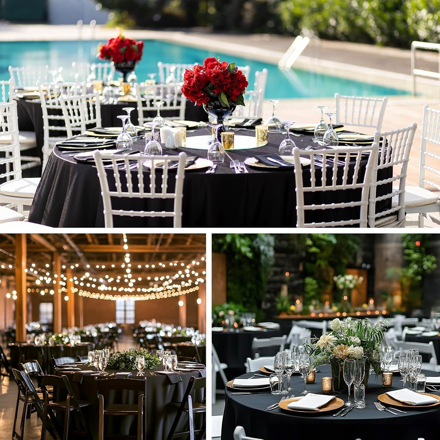 Bulk 3 Pcs Round Tablecloths Heavy Duty Polyester Washable Table Covers for Wedding Receptions Banquet Events & Birthday Parties Stain Resistant Spillproof Fabric for Dining Catering Wholesale