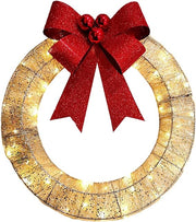 20 Inch Metal Christmas Wreath with LED Lights, Glitter Sequins Garland for Front Door, Party, Fireplace, Porch, Winter Home Decor