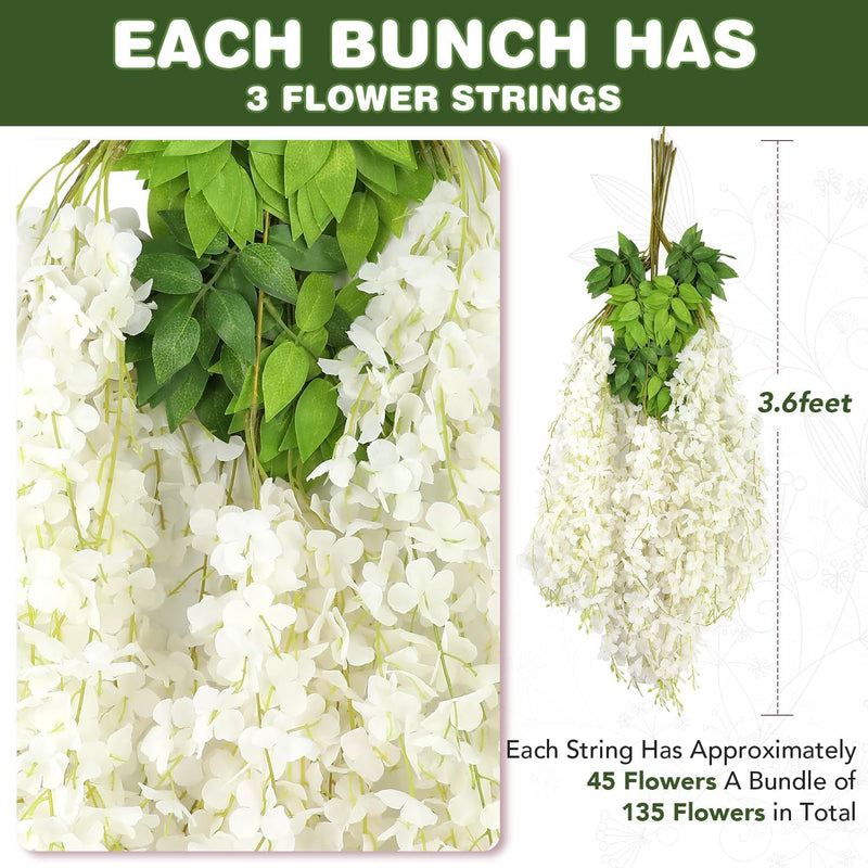 3.6ft Artificial Wisteria Garland, Lightweight Hanging Silk Flowers for Wedding Party Decor