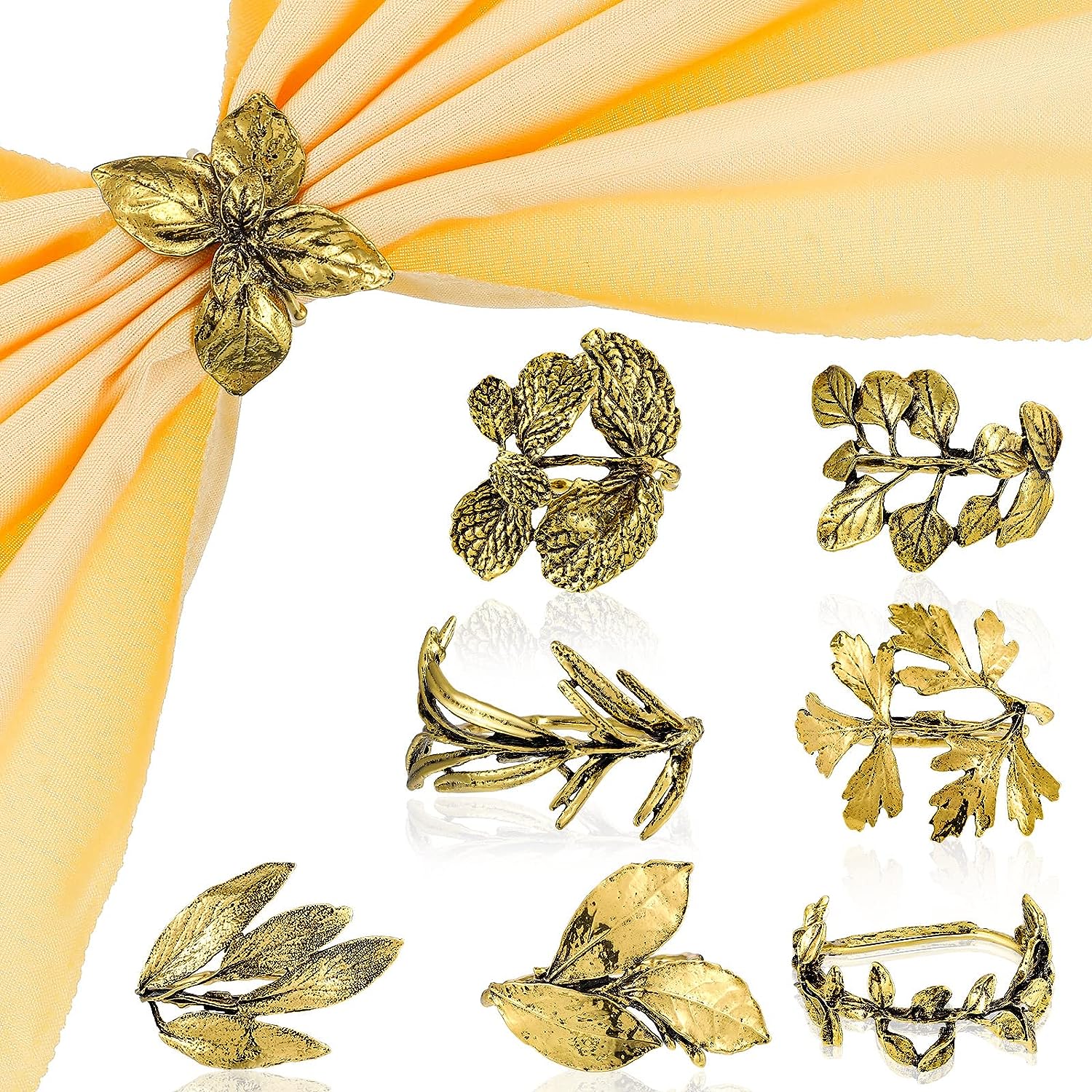 Bulk 8 Pcs Vintage Leaf Napkin Rings Set Metal Adornments for Graduations Holidays Weddings and Everyday Use Wholesale