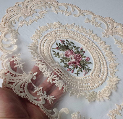 Bulk 2 Pcs Vintage Lace Placemat Set French Crochet Doilies Handmade Embroidered Table Mats 12x16 inch Beige Placemats Coasters Wholesale