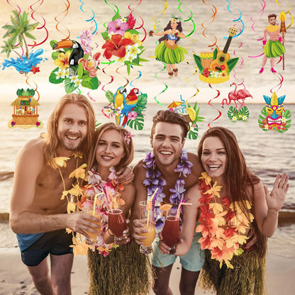 Bulk Hawaiian Birthday Party Backdrop Streamers Hanging Rotating Decorations Tropical Flowers Palm Trees Flamingos Unique Theme Decor Wholesale