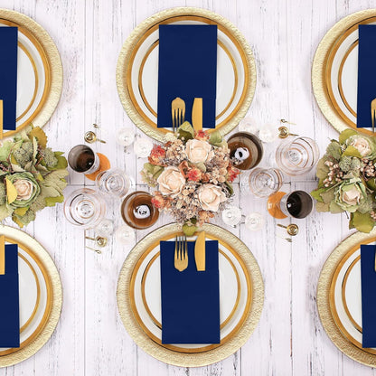 Bulk 100 Pcs 16.5" x 16.5" Premium Dinner Napkins with Flatware Pocket Soft Absorbent Cloth for Kitchen Parties Weddings Events Wholesale