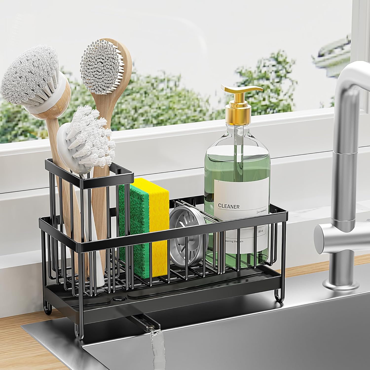 Premium Stainless Steel Sponge Holder  Rustproof Kitchen Sink Organizer Brush Caddy & Soap Dispenser Storage Countertop Essentials