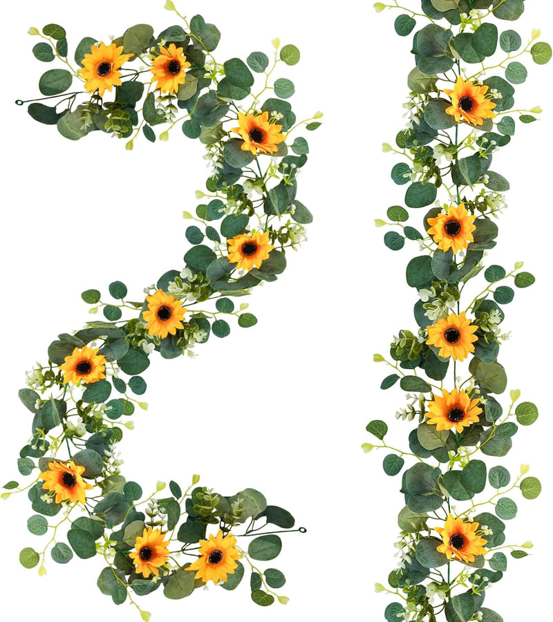 7.5ft Artificial Sunflower Garland 7 Stems Silk Flowers with Green Leaves Outdoor Indoor Decor