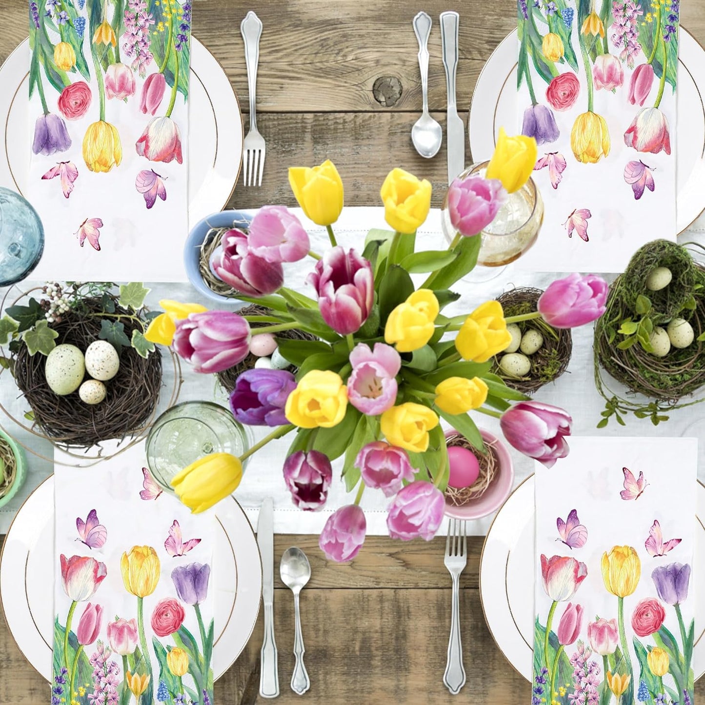 Bulk 50 Pcs Spring Floral Paper Napkins Tulip Guest Napkins for Parties Weddings and Birthday Party Decorations Wholesale