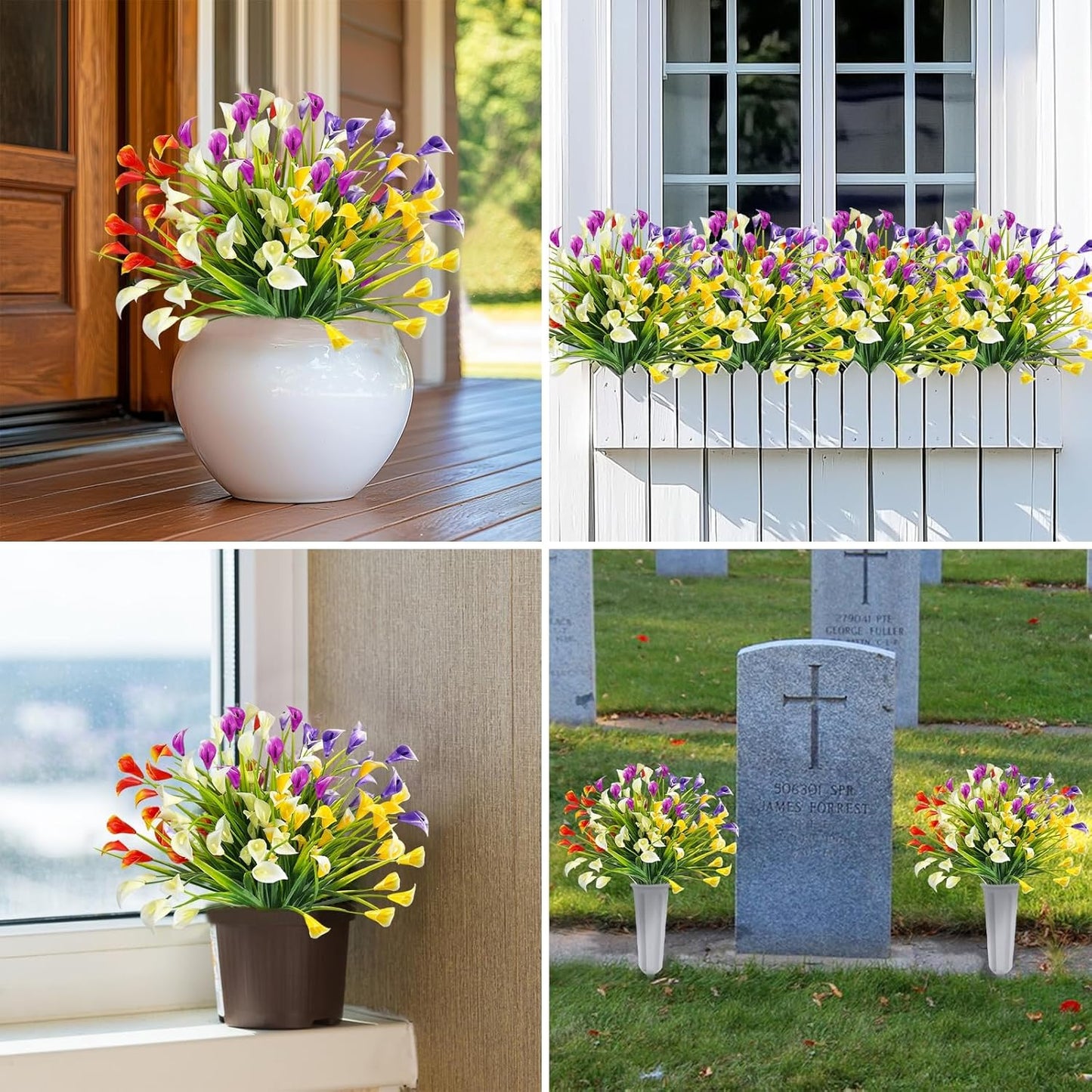 Premium 20pcs UV Resistant Calla Lily Silk Flowers 500 Heads Faux Plants Outdoor Cemetery Porch Garden Indoor Planter Arrangements