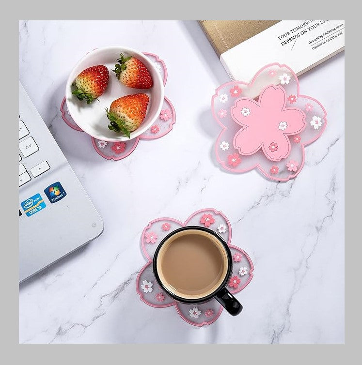 Bulk 3 Pcs PVC Sakura Coasters Cute Non-Slip Washable Silicone Placemat for Party Dining Decor Wholesale