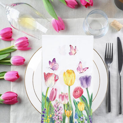 Bulk 50 Pcs Spring Floral Paper Napkins Tulip Guest Napkins for Parties Weddings and Birthday Party Decorations Wholesale