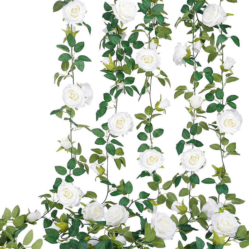 4 Pcs 26 Ft Pink Artificial Silk Rose Vine Garland, 6 Ft Segments, Realistic Flowers for Wedding Arches & Party Decor