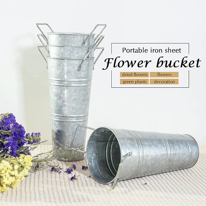 Bulk 1pc Galvanized Metal Flower Vase Rustic French Bucket Design for Home Decor Wedding Table Centerpieces Farmhouse Style Flower Holder Wholesale