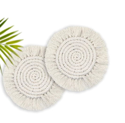 Bulk 2 Pcs Boho Hand-Woven Coasters with Tassel For House Warming Gifts Wholesale