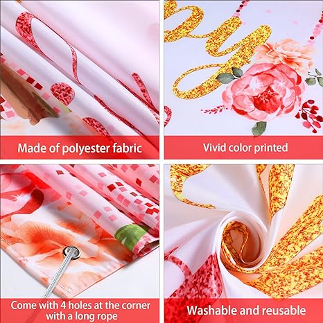 Bulk 10 Pcs Happy Birthday Backdrop Rose Glitters Banner for Wedding Bridal Engagement Shower Bachelor Birthday Anniversary Party Supplies Wholesale