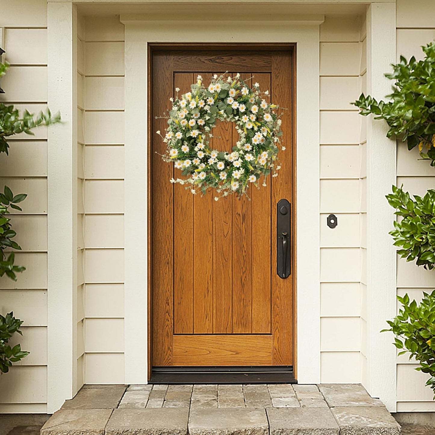 Premium 24 In Daisy Wreath Silk Flowers with Eucalyptus Lavender Boho Farmhouse Wedding Decor Seasonal Wall Hanging Arrangements