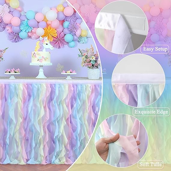 Bulk Rainbow Tulle Table Skirt Curly Willow Tutu Table Skirt for Birthday Party Wedding Baby Shower Tables Decor Wholesale
