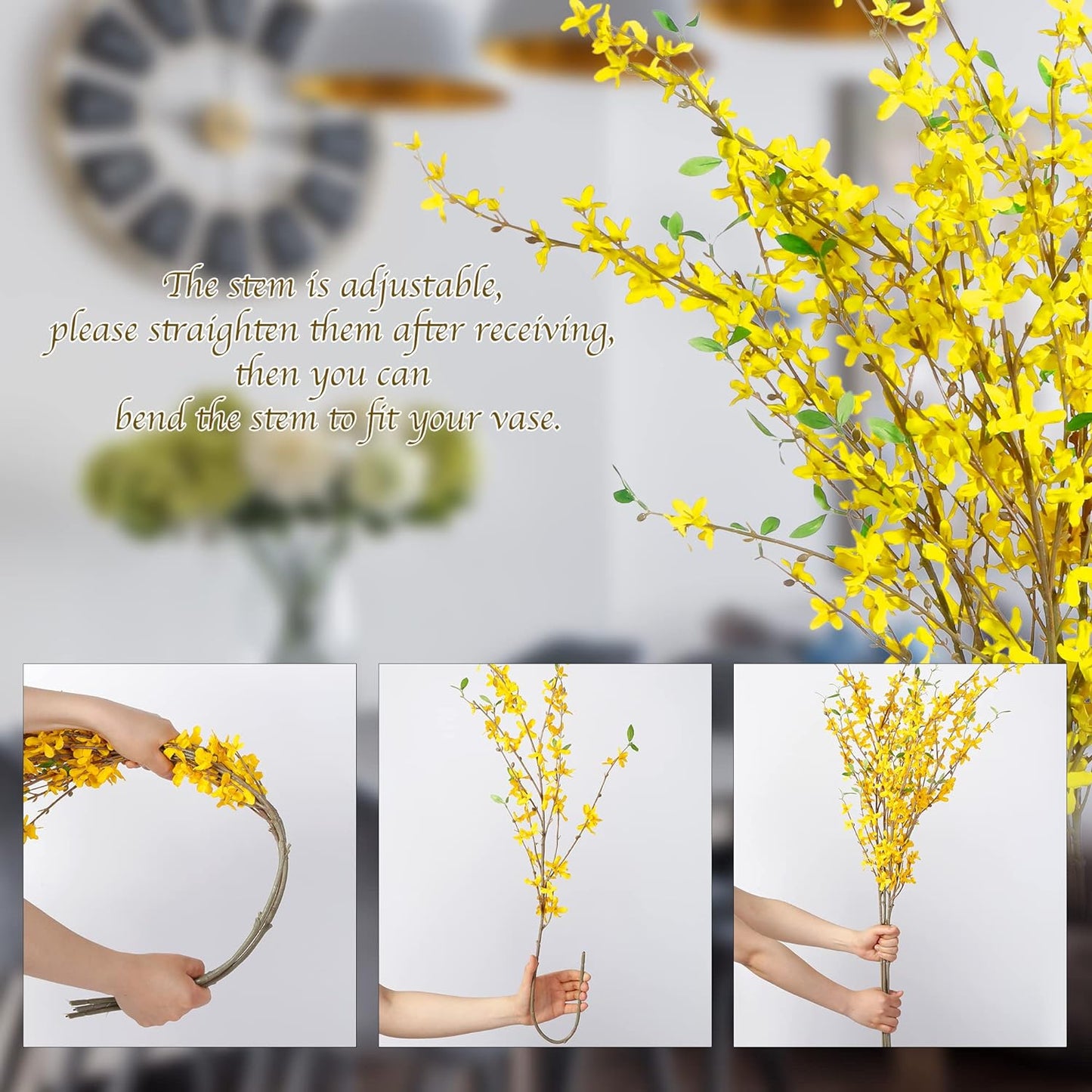 Forsythia Artificial Flower Stems, 4-Pack 40.5in Yellow Floral Branches for Wedding & Event Styling