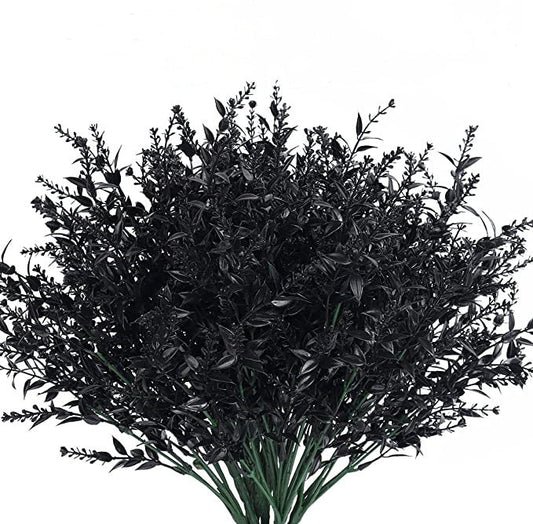 8 Pcs Artificial Black Bush Shrubs for Halloween Outdoor Use UV Resistant