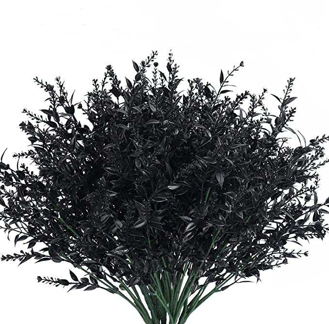 8 Pcs Artificial Black Bush Shrubs for Halloween Outdoor Use UV Resistant
