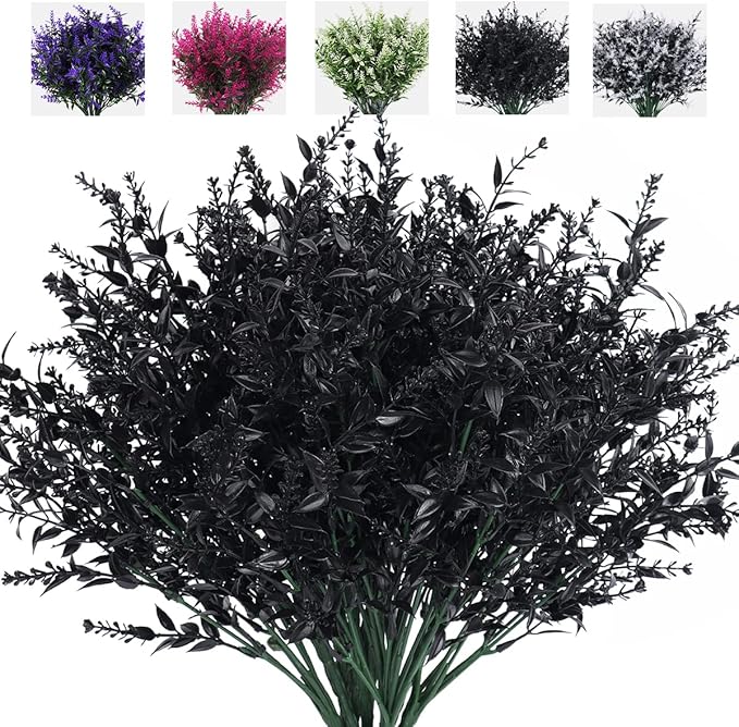 8 Bundles Artificial Lavender Stems, 12 Inch UV-Resistant Silk Flowers, Vibrant Purple, Flexible Fade-Resistant Shrubs for Outdoor & Wedding Decor