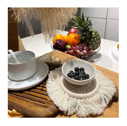 Bulk 2 Pcs Boho Hand-Woven Coasters with Tassel For House Warming Gifts Wholesale