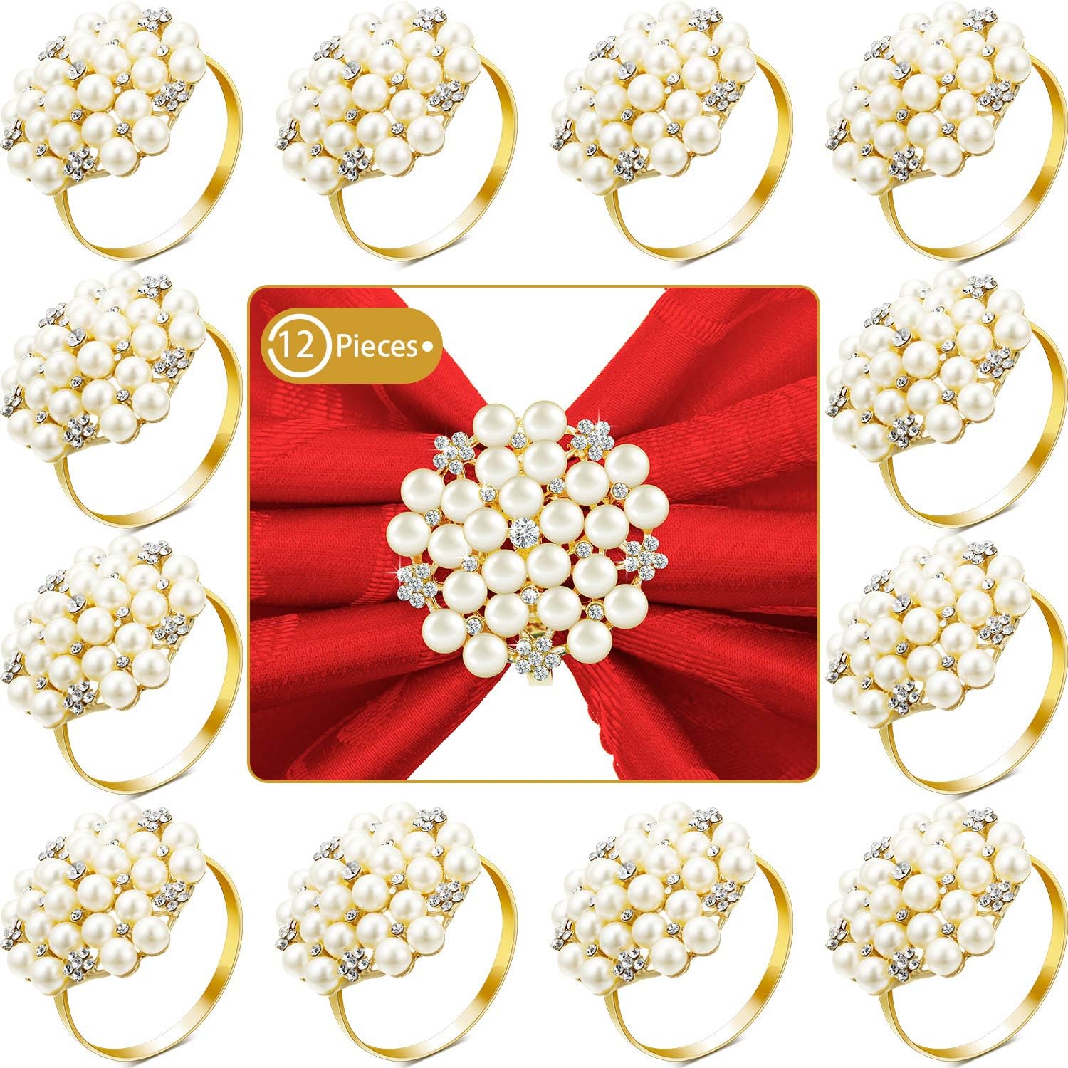 Bulk 12 Pcs Gold Pearl Flower Napkin Rings Wedding Party Decorations Wholesale