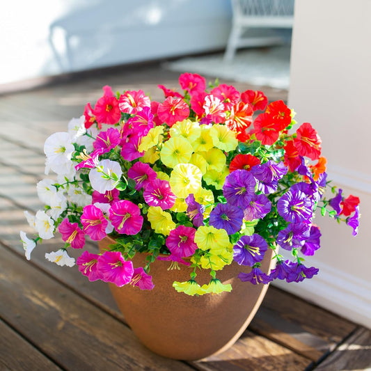 Premium UV Resistant Silk Morning Glory Flowers 12 pcs Realistic Outdoor Fake Plants  Porch Planters Balcony Patio Spring Summer Decor