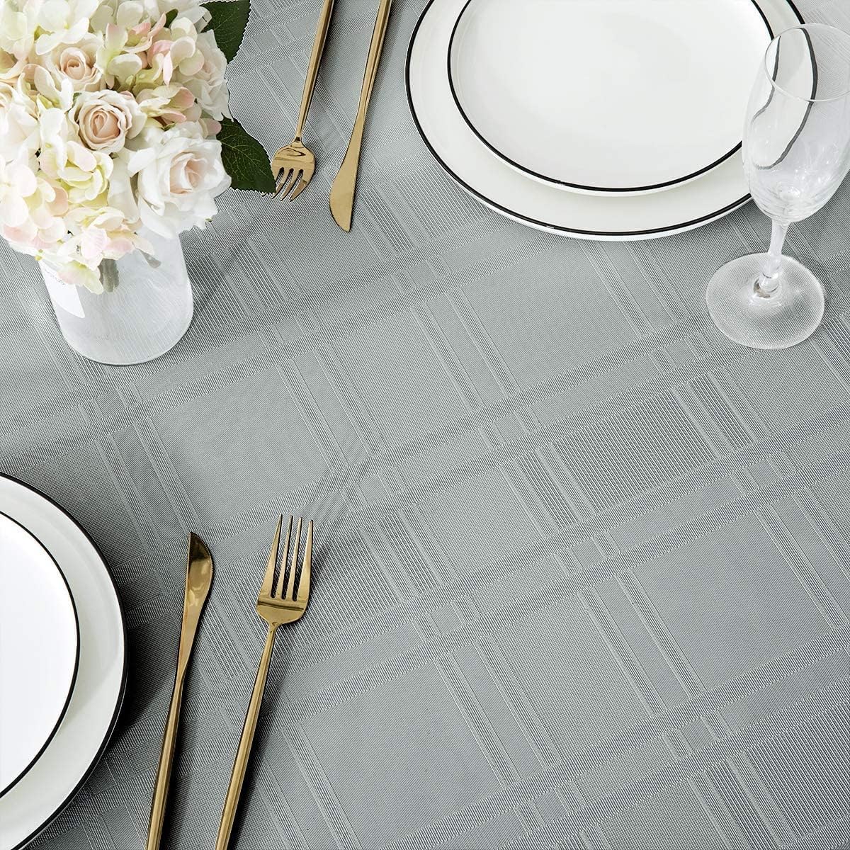 Bulk Solid Plaid Jacquard Spring Tablecloth Wrinkle and Water Resistant, Contemporary Woven Decorative Table Cover for Holiday Events Wholesale