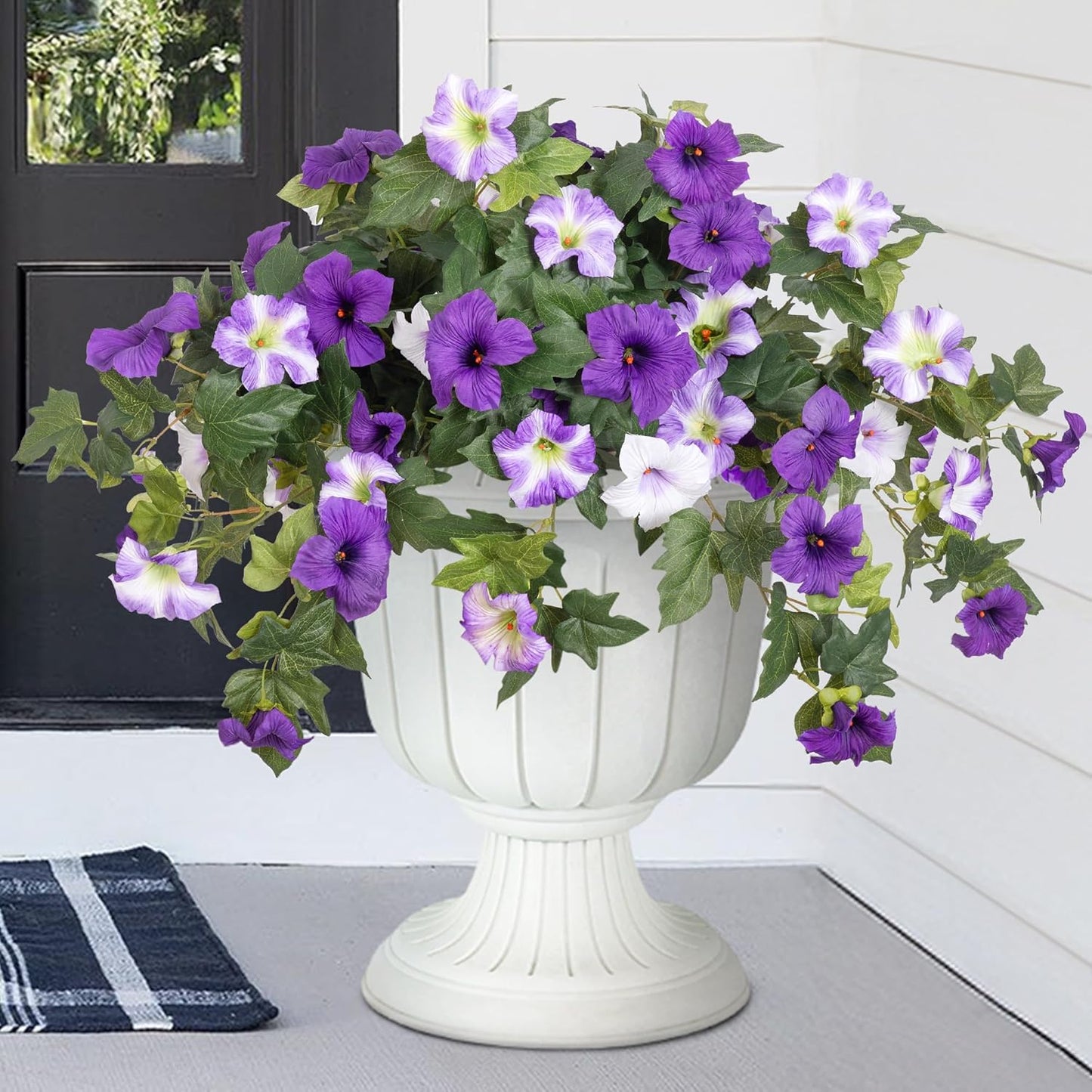 Premium Artificial Petunias with UV Resistant Flowers 2 Fade Proof Faux Plants Outdoor Porch Garden Balcony Patio Decor