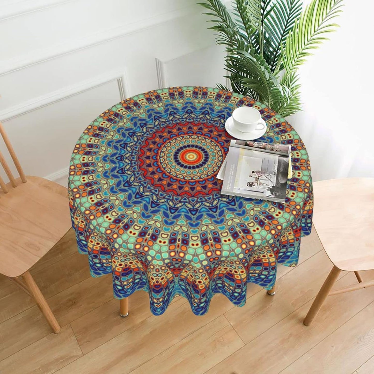 Bulk 60 Inch Round Tablecloth Stain Resistant Polyester Table Cover for Kitchen Dining Buffet Parties and Camping Mandala Design Wholesale